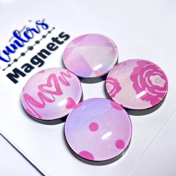Set of 4 Magnets - Mother's Day Pink Glass Refrigerator Kitchen Whiteboard - Picture 2 of 3